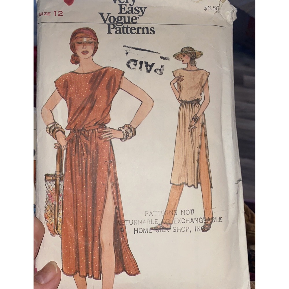 Vintage Vogue 7353 Dress and Pants Sewing Pattern Size 12 Cut Complete